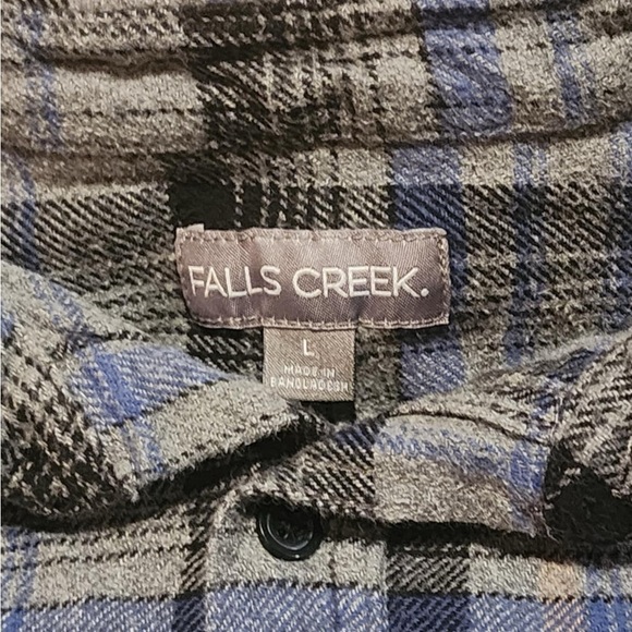 Falls Creek Men’s Size Large Heavy Black/Gray Button Down Flannel Shirt EUC - Picture 2 of 5